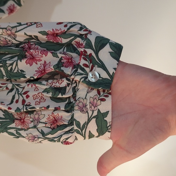 Cropped Botanical Floral Long Sleeve Collared Wrap Blouse Frank & Oak Size Large - Picture 5 of 8